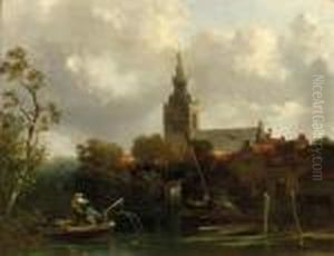 A View Of Overschie With Fishermen In A Rowing Boat In The Foreground