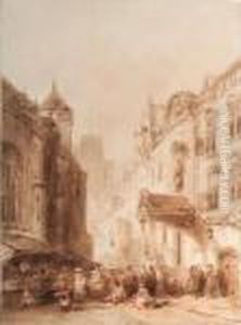 Street Scene In A French Town by Salomon Leonardus Verveer