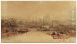 A View Of A Town On A River