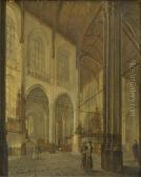 Interno Di Basilica Gotica Con Figure - view 1
