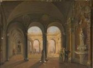 Chiostro Di Convento Con Frati E Gentiluomo