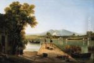 Pontile Con Figure E Barche Nel Paesaggio