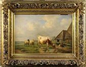 Vache A L'abreuvoir by Alfred Jacques Verwee