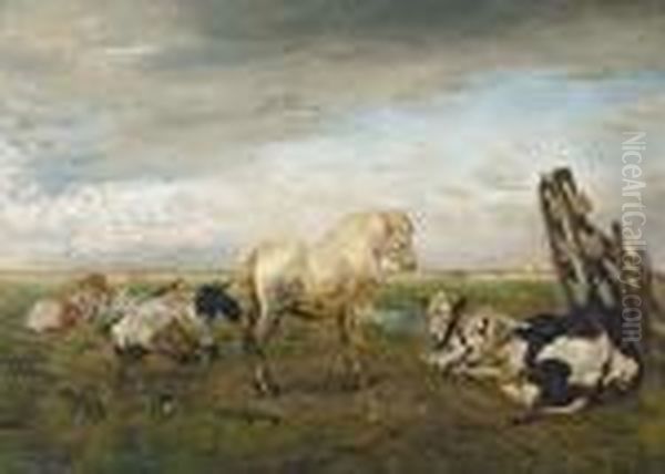 Polder Landscape Withhorse And Cows - view 1