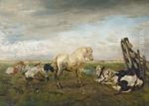 Polder Landscape Withhorse And Cows