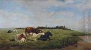 Polder Landscape With Cattle Near The Bank