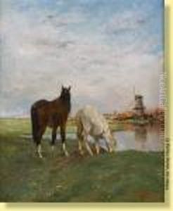 Chevaux S'abreuvant Devant Un Moulin
