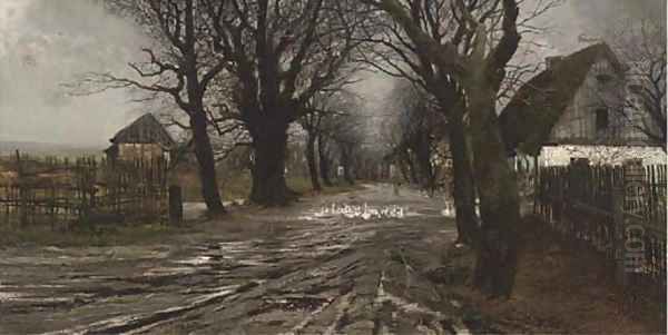 Geese on a country lane - view 1