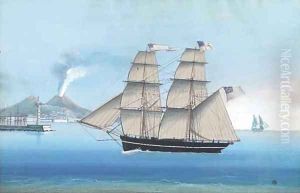 The brig Brothers of Poole under full sail off Naples by Michele Funno