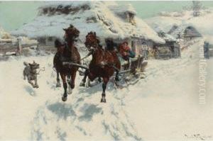 Setting Off By Sleigh by Jaroslav Friedrich Julius Vesin