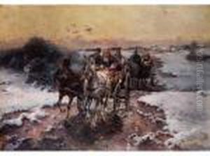 Kutschenfahrt Bei Auftauendemschnee by Jaroslav Friedrich Julius Vesin