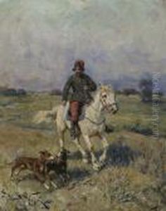 Rider With Two Dogs. by Jaroslav Friedrich Julius Vesin