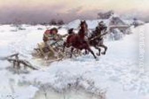 Winter Landscape With Sleigh Riders by Jaroslav Friedrich Julius Vesin
