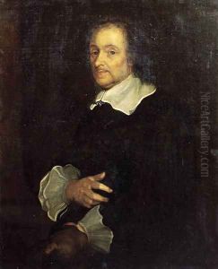 Portrait of a gentleman, half-length, wearing black costume with lace collar and cuffs by Lucas Franchoys