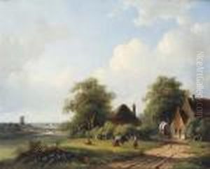Weiteniederlandische Landschaft, Im Vordergrund Ein Gehoft Mit Melkendenbauerinnen