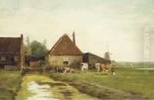 Cattle By A Farmhouse On A Canal