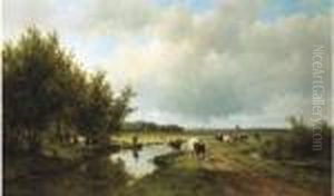 Landschap Aan De Wippervaart Te Heemstede: An Extensive Polder Landscape In Summer by Willem Vester