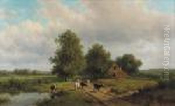 Cows On A Sandy Track In A Wooded Landscape - view 1