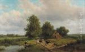Cows On A Sandy Track In A Wooded Landscape