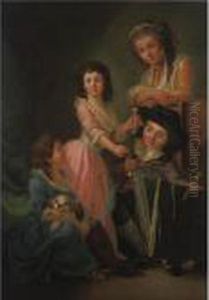 Portrait Of A Mother And Her Three Children by Antoine Vestier