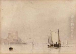 Fishing vessels before St Michael's Mount by Anthony Vandyke Copley Fielding