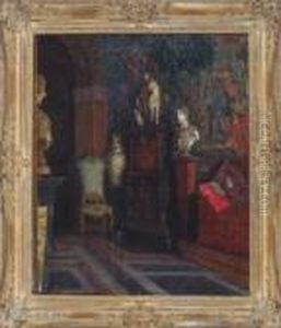 Residenzinterieur Mit Barockmobeln Und Skulpturen Vor Einem Gobelin by Charles Guy Vetter