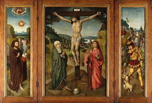 Central panel The Crucifixion with the Virgin and Saint John the Evangelist by The Master Of Frankfurt
