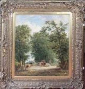 A Horseman And Cattle On A Country Lane by Alfred Vickers
