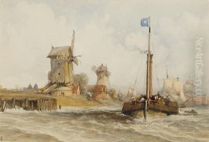 Windmills On The Thames Near Greenwich by Alfred Gomersal Vickers