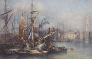Unloading In The Docks by Alfred Gomersal Vickers