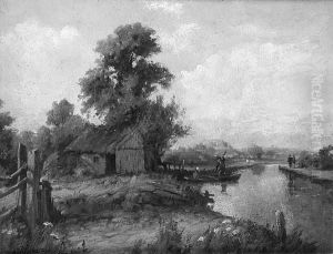 Figures In A Punt On A Quiet Stretch Of The River by Alfred Gomersal Vickers
