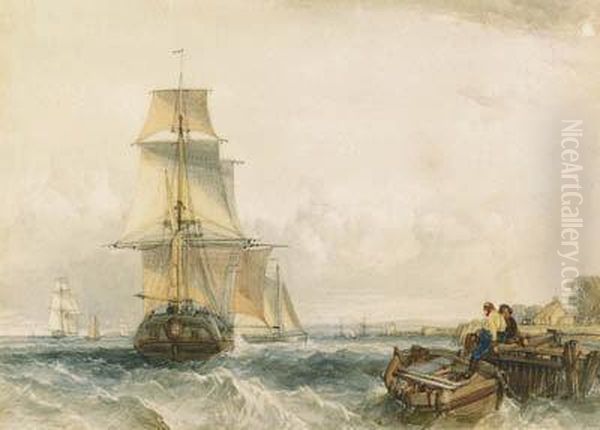 Shipping, With Figures On A Jetty In The Foreground - view 1