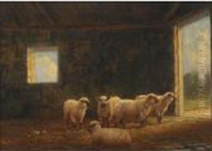 Sheep In A Barn by Henry Harold Vickers