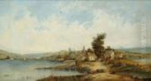 An Extensive Landscape With Cottages By A Lake by Henry Harold Vickers