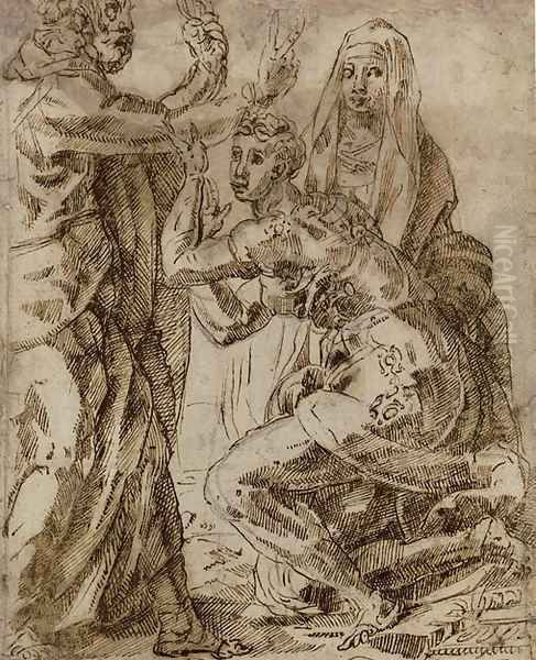 A group of three figures perhaps for Christ in the house of Mary and Martha - view 1