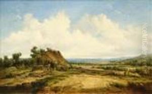 An Extensive Landscape With Cottages by Alfred Vickers