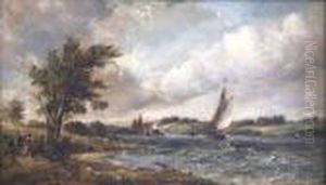 River Estuary Scene With Sailing Boats by Alfred Vickers