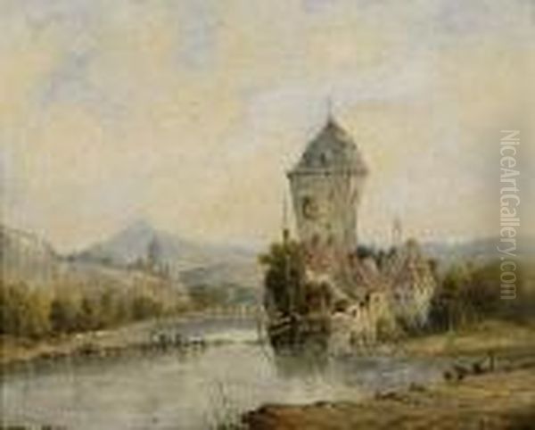 Continental River Landscape With Towered Buildings - view 1