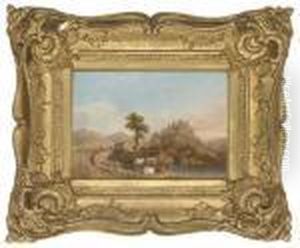 Cattle Watering, A Castle Beyond by Alfred Vickers