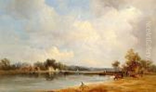 An Extensive River Landscape With Cattle At The Water's Edge. - view 1