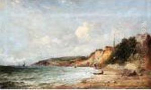 A Coastal View, Probably The Isle Of Wight by Alfred Vickers
