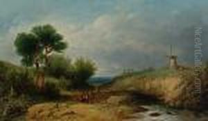 Figures In A Landscape With A Windmill by Alfred Vickers
