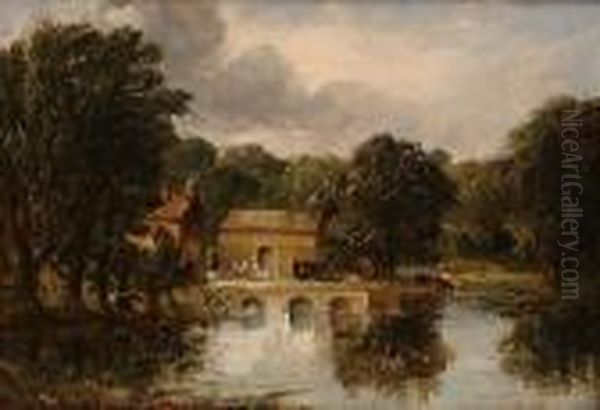 Figures And Cattle Beside A Lake - view 1