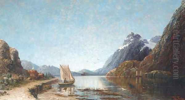 A fishing boat on an Alpine lake - view 1