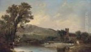 Cattle Watering By A Church In A River Landscape Cattle Watering By A Church In A River Landscape