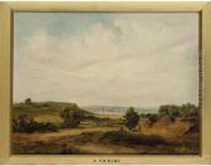 Landscape, Possible Showing The Solent In The Distance And A View Of The Isle Of Wight