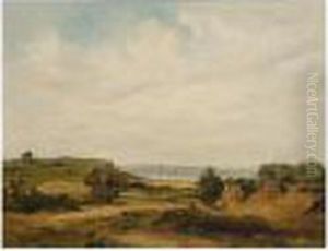 Landscape, Possibly Showing The Solent In The Distance And A View Of The Isle Of Wight