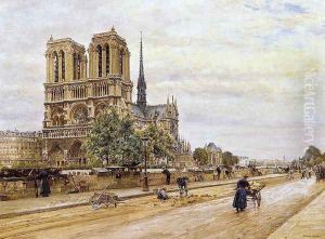 Notre dame de Paris and the Flower Market by Marie-Francois-Firmin Girard