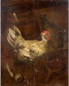 A Still Life With Chickens And A Barrel by Jacomo (or Victor, Jacobus) Victors