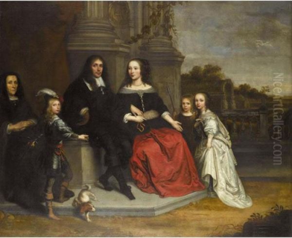 Family Portrait In A Classical Garden Setting - view 1